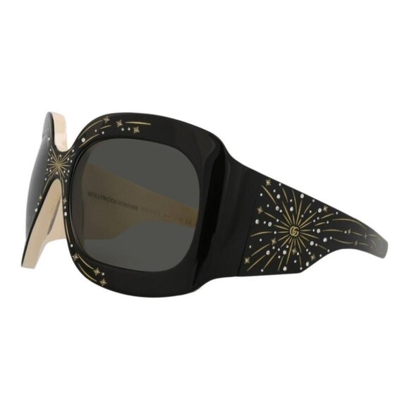 Gucci Womens Shield/Wrap Black Black Grey Fashion Designer Eyewear - Picture 1 of 4